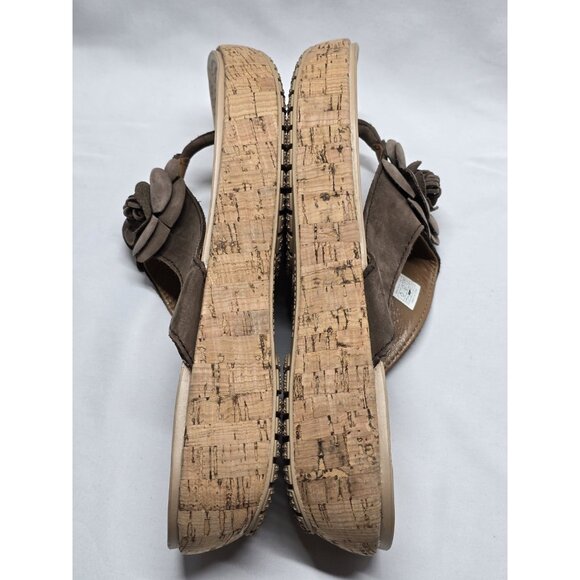 Crocs Size 10 ALeigh Flower Leather Flip Flop Sandal Cork Platform Wedge Brown - Picture 9 of 11